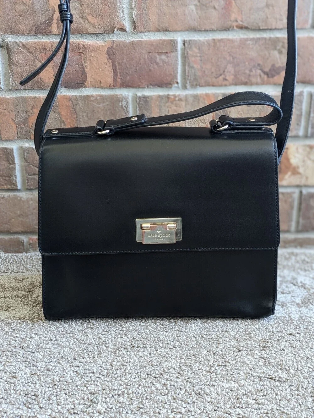 Kate Spade Doris Harwood Place Crossbody Bag Black Smooth Leather Satchel Purse
